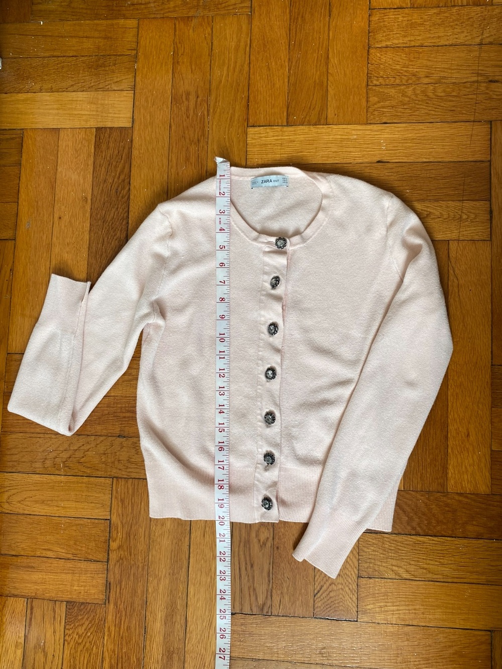 Zara Knit Blush Pink Jewel Button Cardigan Sweater Feminine Cottagecore Small - Picture 3 of 7
